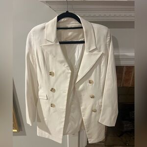 Elegant White Double-Breasted Women's Blazer